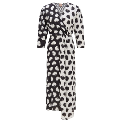 Shop Hugo Boss - Wrap Front Regular Fit Dress With Mixed Prints In Multi