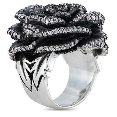 King Baby Silver And Pink Cubic Zirconia Rose Ring In Multi