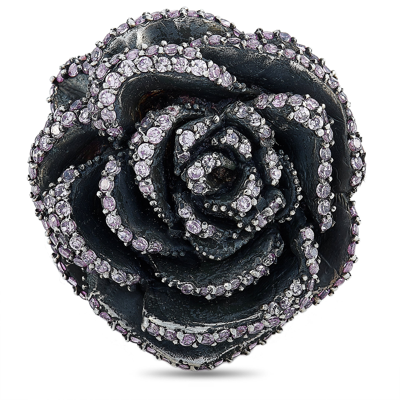 King Baby Silver And Pink Cubic Zirconia Rose Ring In Multi
