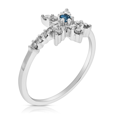 Vir Jewels 0.35 Cttw Blue Diamond Ring Fashion Round 10k White Gold In Silver