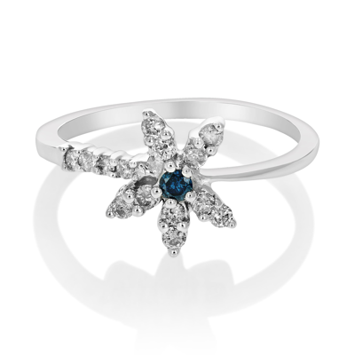 Vir Jewels 0.35 Cttw Blue Diamond Ring Fashion Round 10k White Gold In Silver