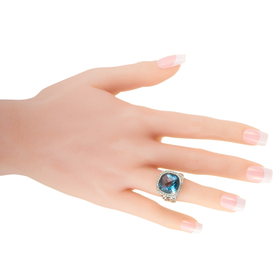 Shop Scott Kay Sterling Silver Diamond And Blue Topaz Large Dome Ring In Multi