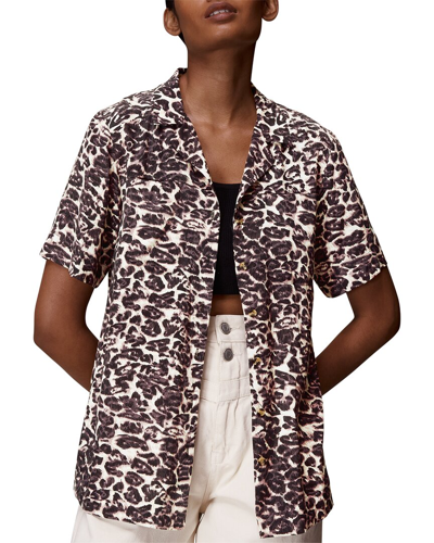 Shop Whistles Short Sleeve Clouded Leopard Print Shirt In Purple