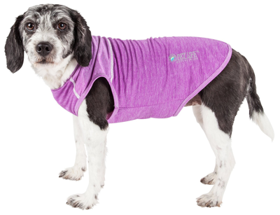 Shop Pet Life Active 'aero-pawlse' Quick-dry And 4-way-stretch Yoga Fitness Dog T-shirt Tank Top In Purple