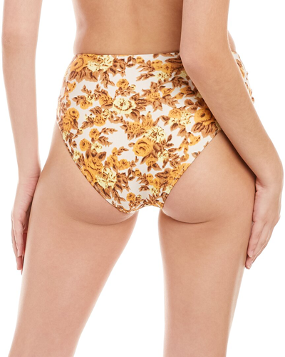 Simkhai Bailee Floral Print High Cut Bikini Bottom In Gold