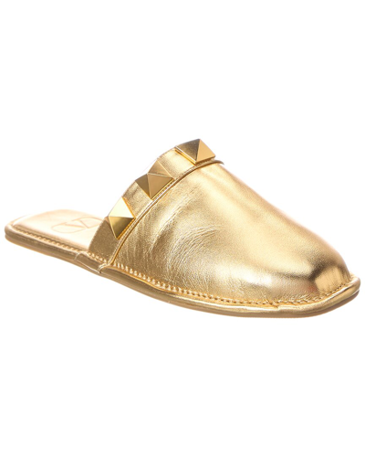 Shop Valentino Roman Stud Leather Slipper In Gold
