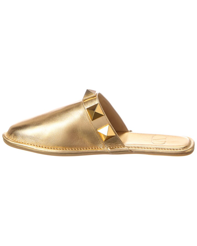 Shop Valentino Roman Stud Leather Slipper In Gold