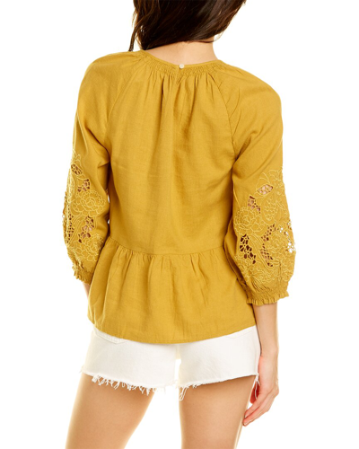 Shop Madewell Maggie Embroidered Linen-blend Top In Yellow