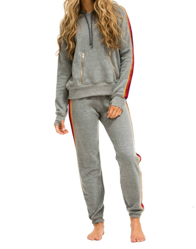 Shop Aviator Nation Classic Sweatpants With Velvet Stripes In Heather Gray In Multi