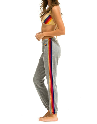 Shop Aviator Nation Classic Sweatpants With Velvet Stripes In Heather Gray In Multi