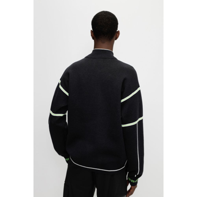 Shop Hugo Boss - Oversized Fit Logo Sweater With Zipped Neckline In Black
