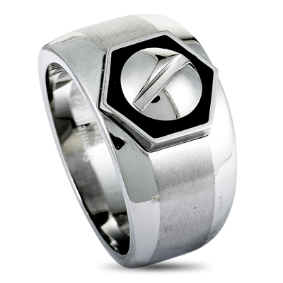 Shop Charriol Rotonde Stainless Steel Black Epoxy Band Ring In Silver