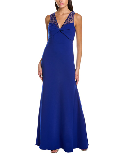 Shop Theia Alva Beaded Crepe Gown In Blue