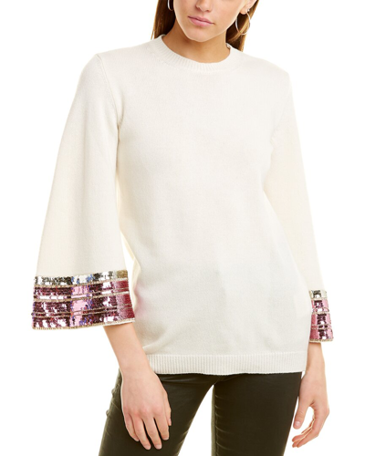 Shop Valentino Sequin Cuff Wool & Cashmere-blend Sweater In White