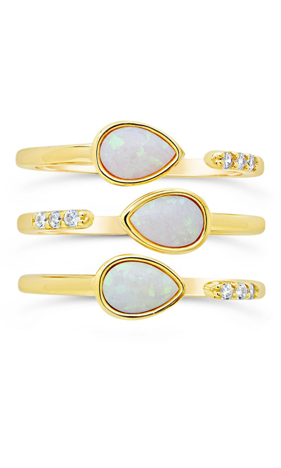 Sterling Forever Eyes Ablaze 3pc Teardrop Ring Set In Yellow