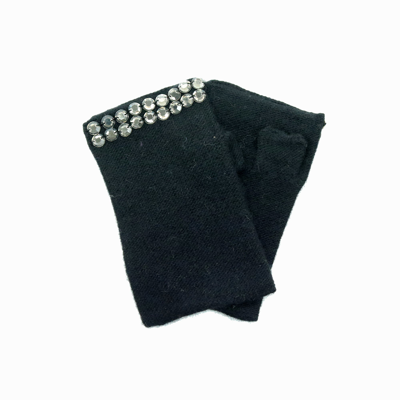 Shop Portolano Cashmere Fingerless With Stones In Black