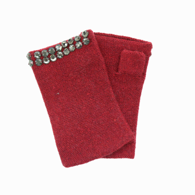 Shop Portolano Cashmere Fingerless With Stones In Red