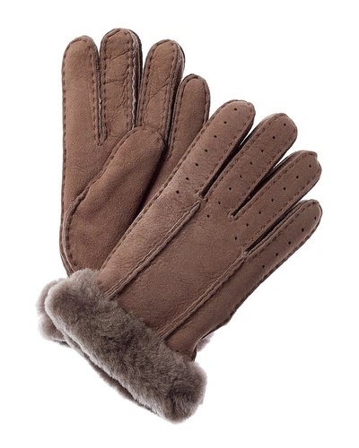 Shop Ugg Classic Perforated Two Point Suede Gloves In Brown