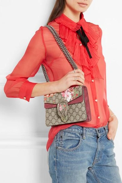 Shop Gucci Dionysus Mini Printed Coated Canvas And Suede Shoulder Bag