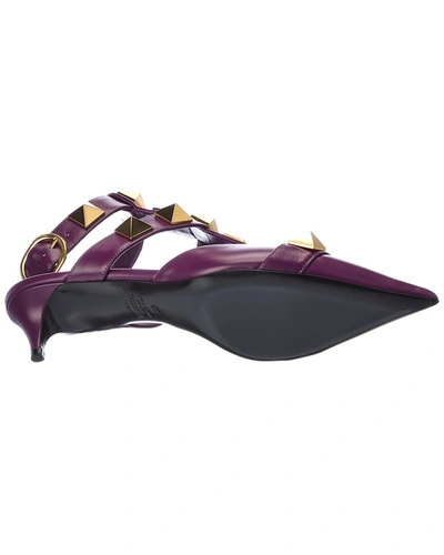 Shop Valentino Roman Stud 40 Leather Ankle Strap Pump In Purple