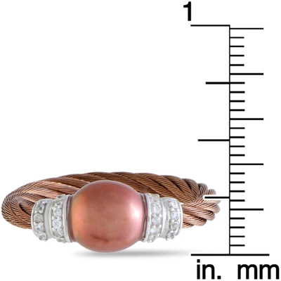 Shop Charriol Pearl Stainless Steel Bronze Pvd Brown Pearl And White Cubic Zirconia Cable Ring