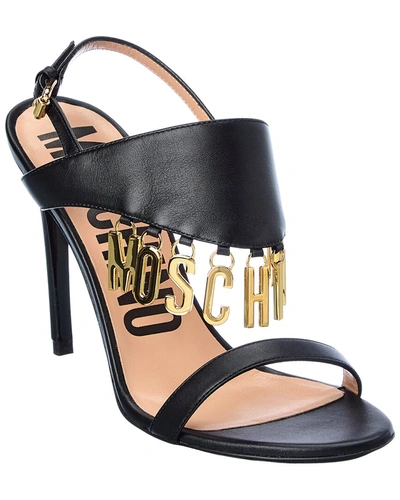 Shop Moschino Logo Lettering Leather Sandal In Black