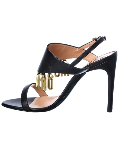 Shop Moschino Logo Lettering Leather Sandal In Black