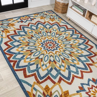 Shop Jonathan Y Flora Abstract Bold Mandala High-low Indoor/outdoor Red/blue/yellow Area Rug