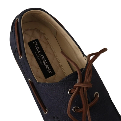 Shop Dolce & Gabbana Leather Lace Up Men Casual Boat Men's Shoes In Blue