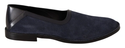 Shop Dolce & Gabbana Leather Perforated Slip On Loafers Men's Shoes In Blue