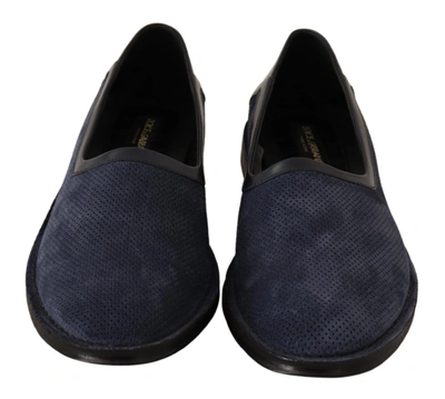 Shop Dolce & Gabbana Leather Perforated Slip On Loafers Men's Shoes In Blue