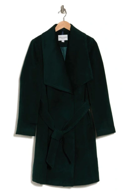 Shop Cole Haan Signature Slick Wool Blend Wrap Coat In Forest