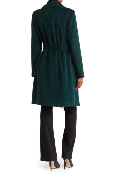 Shop Cole Haan Signature Slick Wool Blend Wrap Coat In Forest