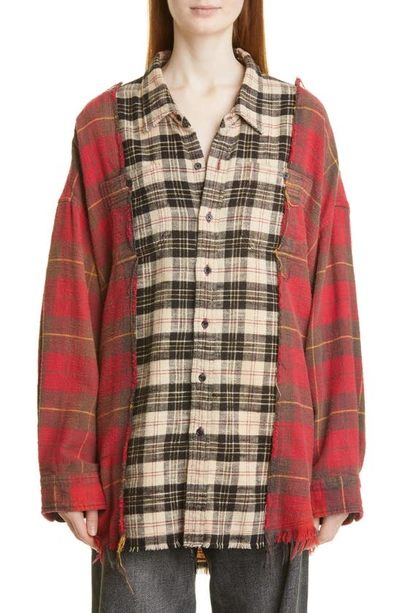 R13 Oversized Distressed Checked Cotton-flannel Shirt In