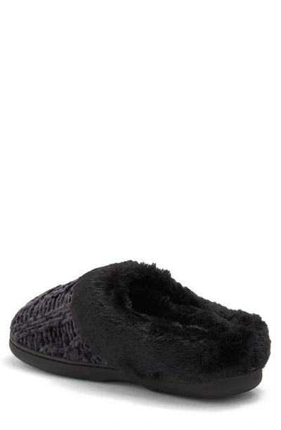 Shop Dearfoams Claire Chenille Knit & Faux Fur Slipper In Black