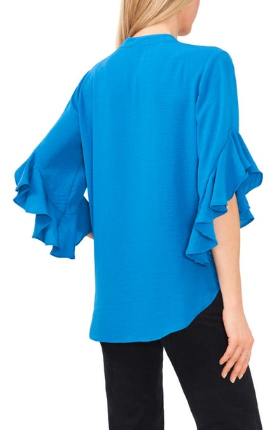 Shop Vince Camuto Ruffle Sleeve Split Neck Blouse In Blue