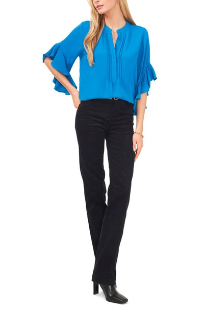 Shop Vince Camuto Ruffle Sleeve Split Neck Blouse In Blue