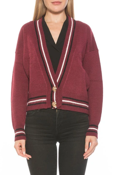 Alexia Admor Catherine V-neck Cardigan In Burgundy Multi