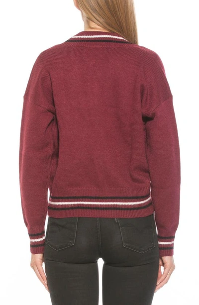Alexia Admor Catherine V-neck Cardigan In Burgundy Multi
