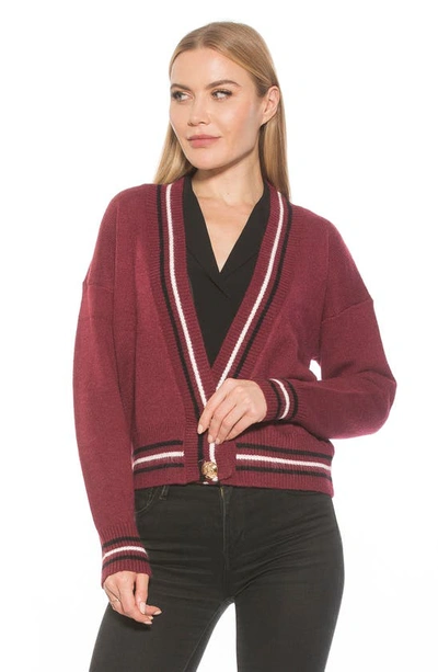 Alexia Admor Catherine V-neck Cardigan In Burgundy Multi