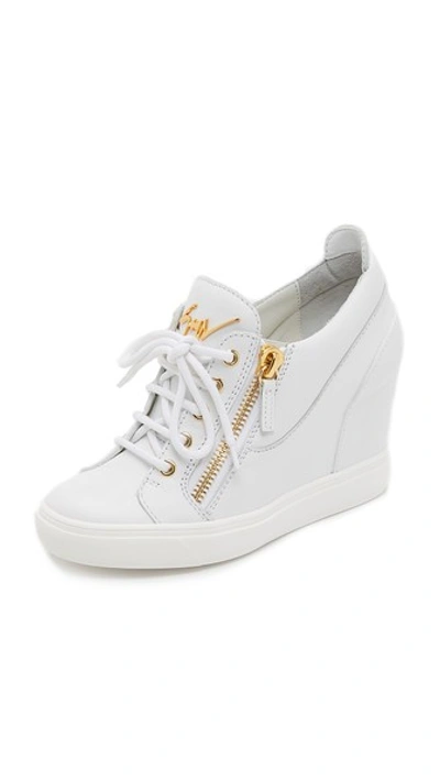 Giuseppe Zanotti Leather High-top Zip Wedge Sneakers In White