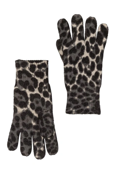 Shop Amicale Cashmere Animal Print Gloves In Grey Multi
