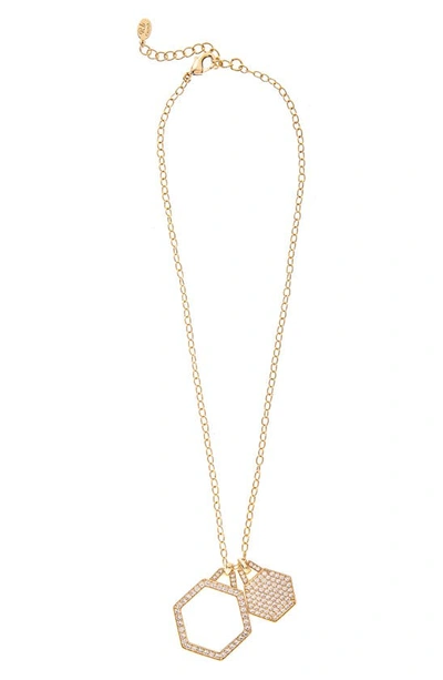 Shop Rivka Friedman 18k Gold Plated Cz Hexagon Pendant Necklace In 18k Gold Clad
