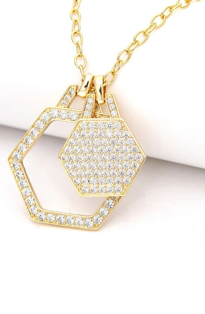 Shop Rivka Friedman 18k Gold Plated Cz Hexagon Pendant Necklace In 18k Gold Clad