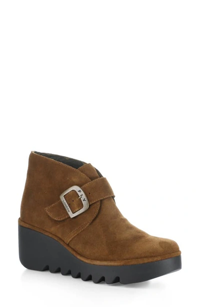 Shop Fly London Brit Wedge Bootie In Camel Oil Suede