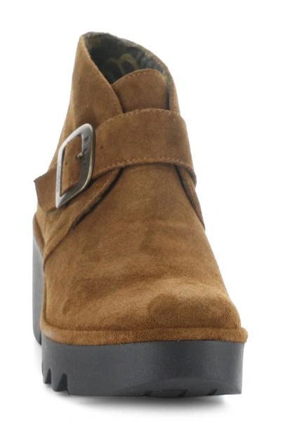 Shop Fly London Brit Wedge Bootie In Camel Oil Suede