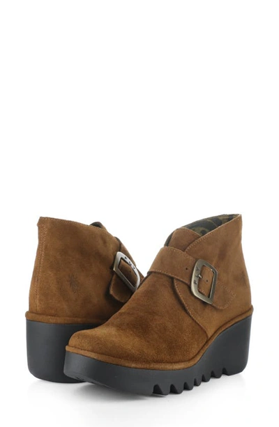 Shop Fly London Brit Wedge Bootie In Camel Oil Suede