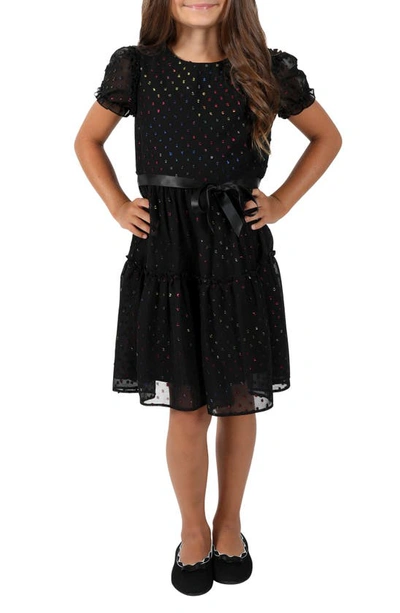 Shop Little Angels Kids' Puff Sleeve Glitter Dot Dress In Black