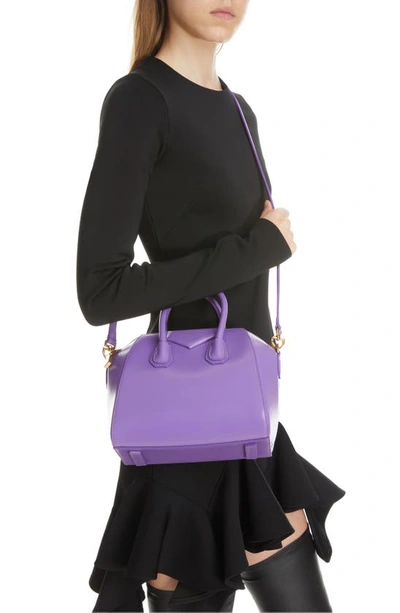 Shop Givenchy Mini Antigona Leather Satchel In Ultraviolet