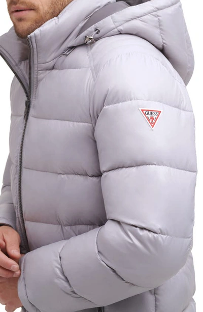 Shop Guess Hooded Solid Puffer Jacket In Smoke